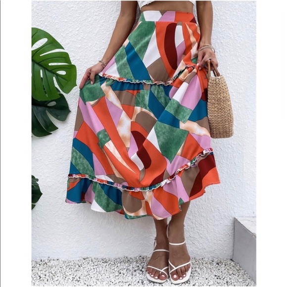 Boho Geo Abstract Print Maxi Skirt - Picture 4 of 6
